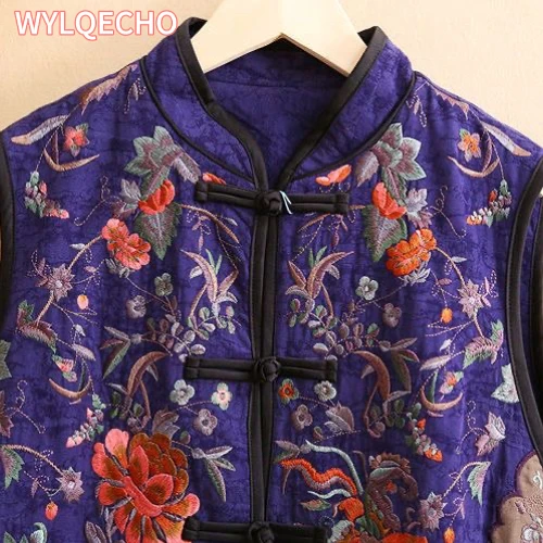 Women's Embroidered Tang Suit Cotton Linen Vest