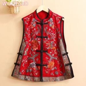Women's Embroidered Tang Suit Cotton Linen Vest