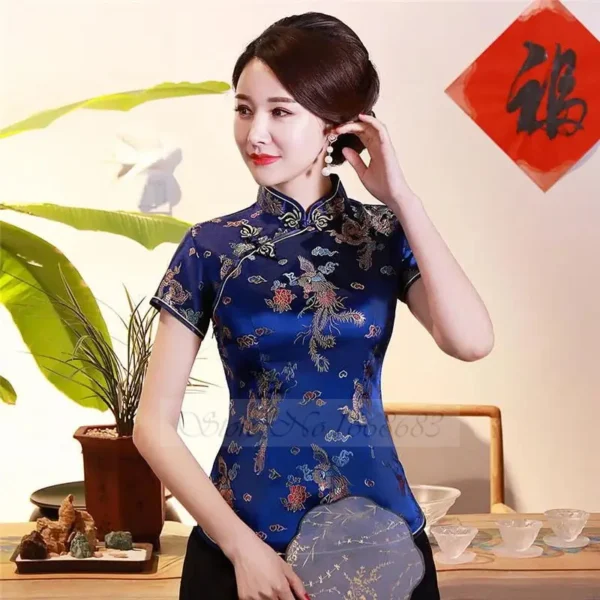 Women's Dragon Tang Suit Satin Blouse