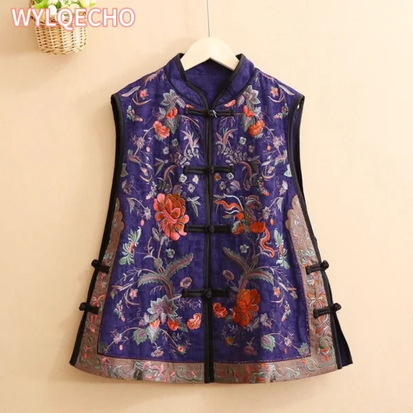 Women's Embroidered Tang Suit Cotton Linen Vest