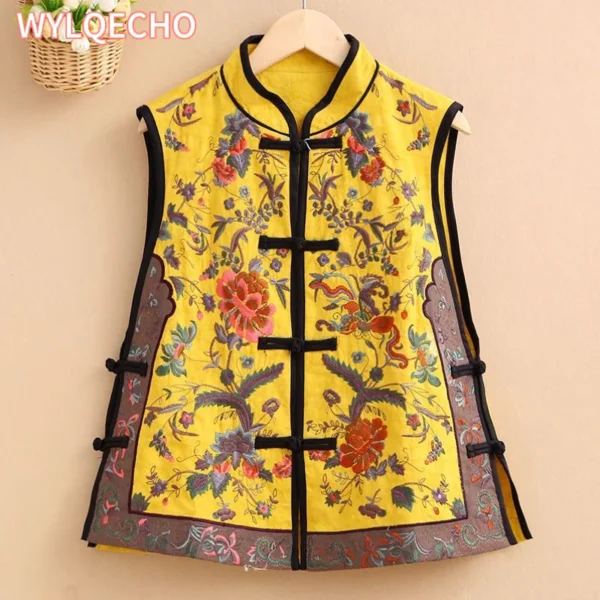 Women's Embroidered Tang Suit Cotton Linen Vest