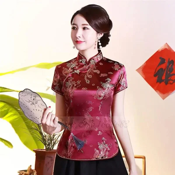 Women's Dragon Tang Suit Satin Blouse