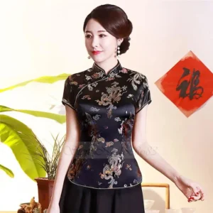 Women's Dragon Tang Suit Satin Blouse