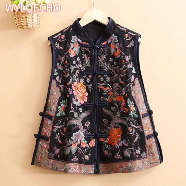 Women's Embroidered Tang Suit Cotton Linen Vest